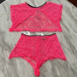 VS Hot Pink Lace Sleep Set